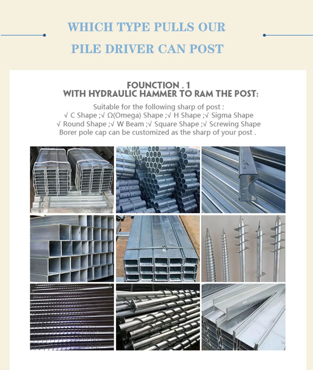 Guardrail Install Helical Pile Driver Attachment with Hydraulic Hammer